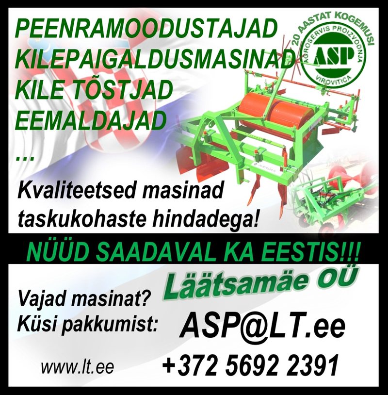 ASP (Agroservis Proizvodnja) reklaam: peenramoodustajad, kilepaigaldusmasinad, kile tõstjad ja eemaldajad – kvaliteetsed masinad taskukohaste hindadega, nüüd saadaval ka Eestis